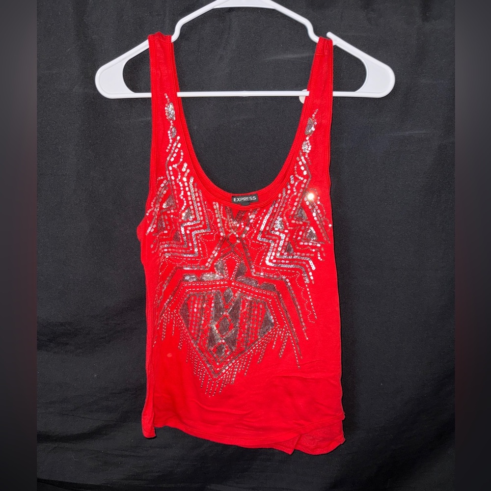 Express Vibrant Red Embellished Tank Top